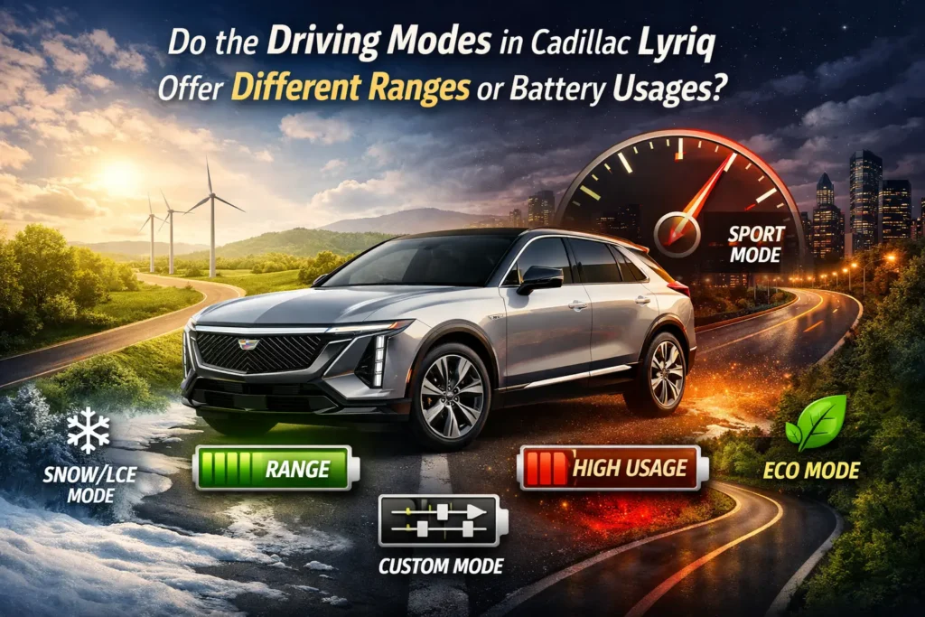 do the driving modes in cadillac lyriq offer different ranges or battery usages?
